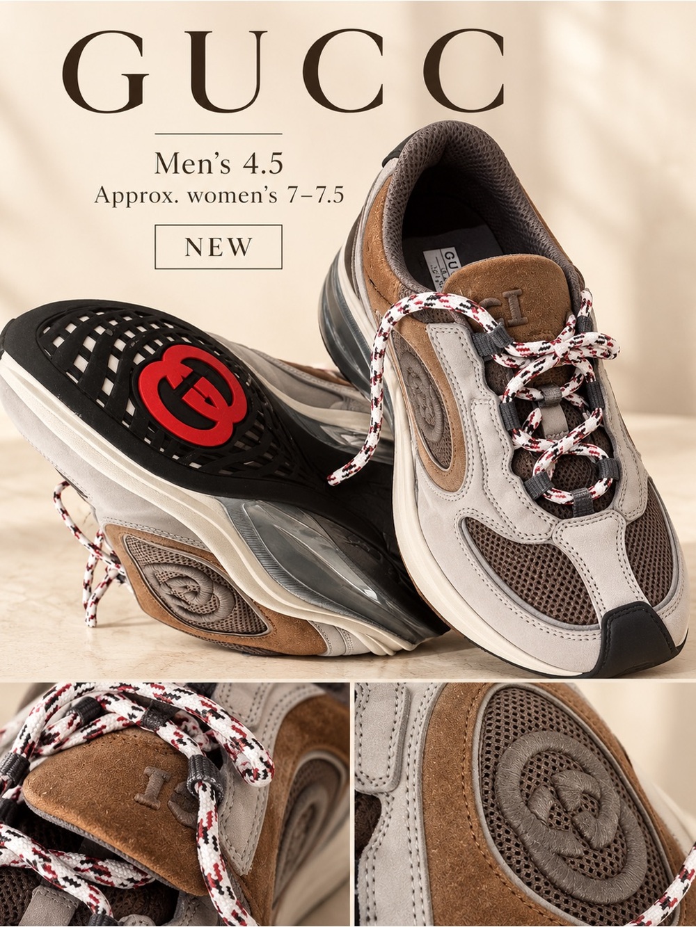 Gucci Men's Brown & Gray Chunky Sneaker (women’s 7/7.5)